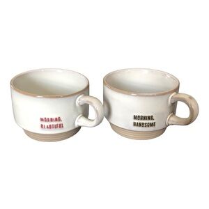 Hearth & Hand His Her Stackable Coffee Mugs Morning Beautiful/Handsome Magnolia